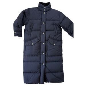 EDDIE BAUER Small Petite Full Length Long Down Puffer Coat Jacket Navy Blue